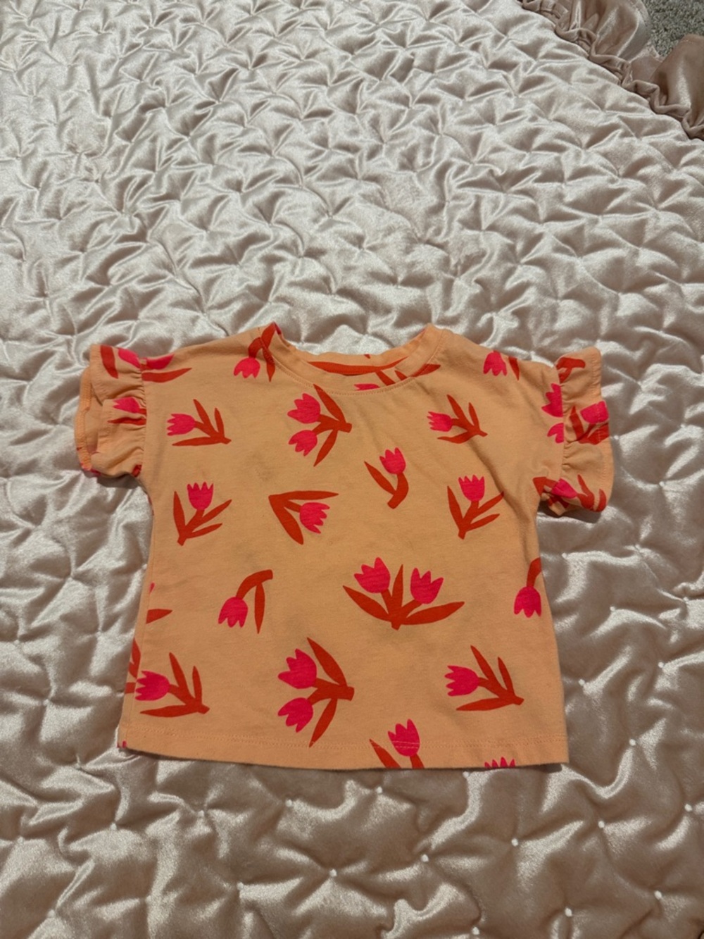 Cat & Jack Peach Tee with Pink and Red Floral Print
